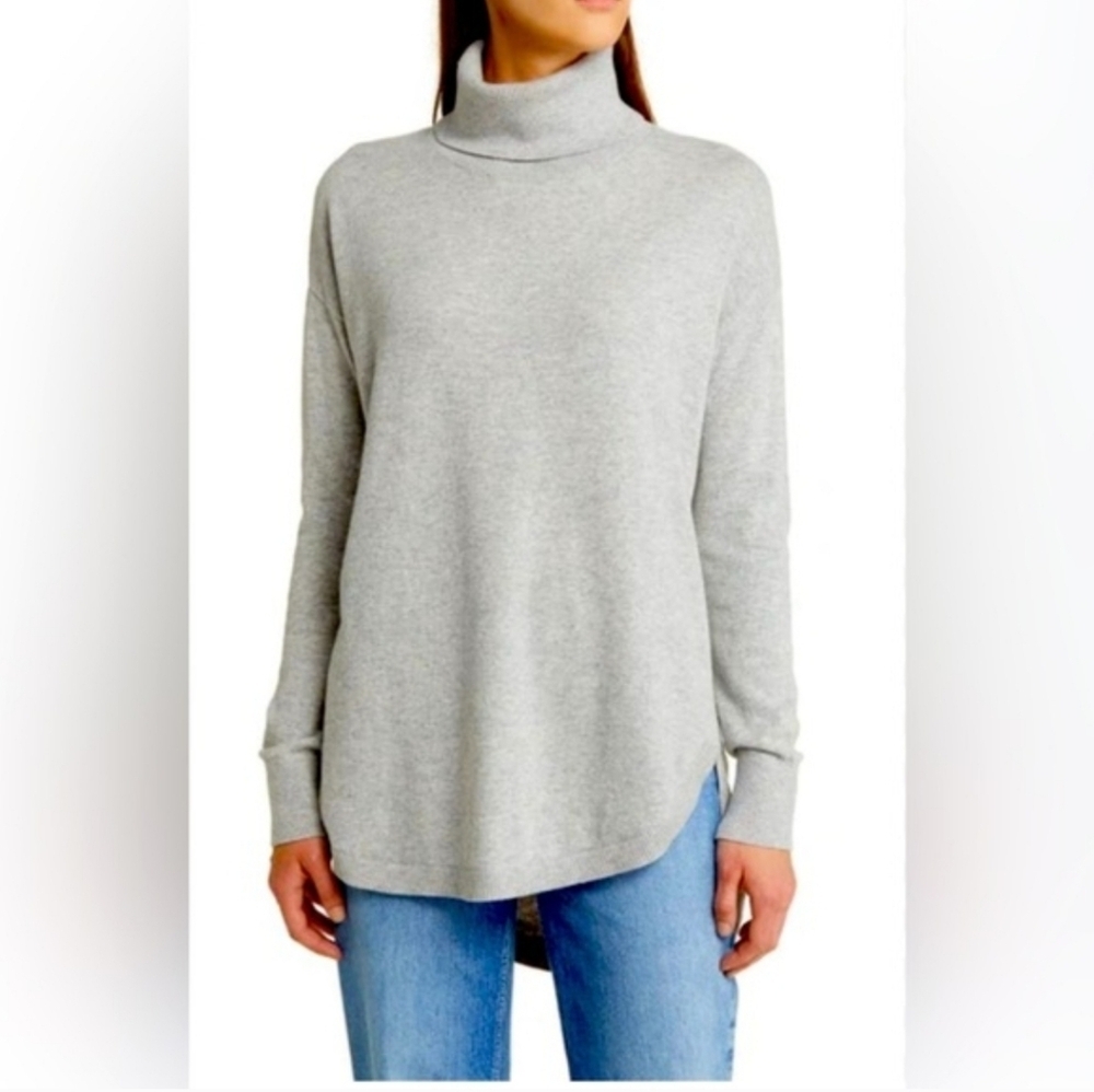 Cashmere Blend Treasure & Bond Soft Heatgered Gray Turtleneck Long Knit Sweater